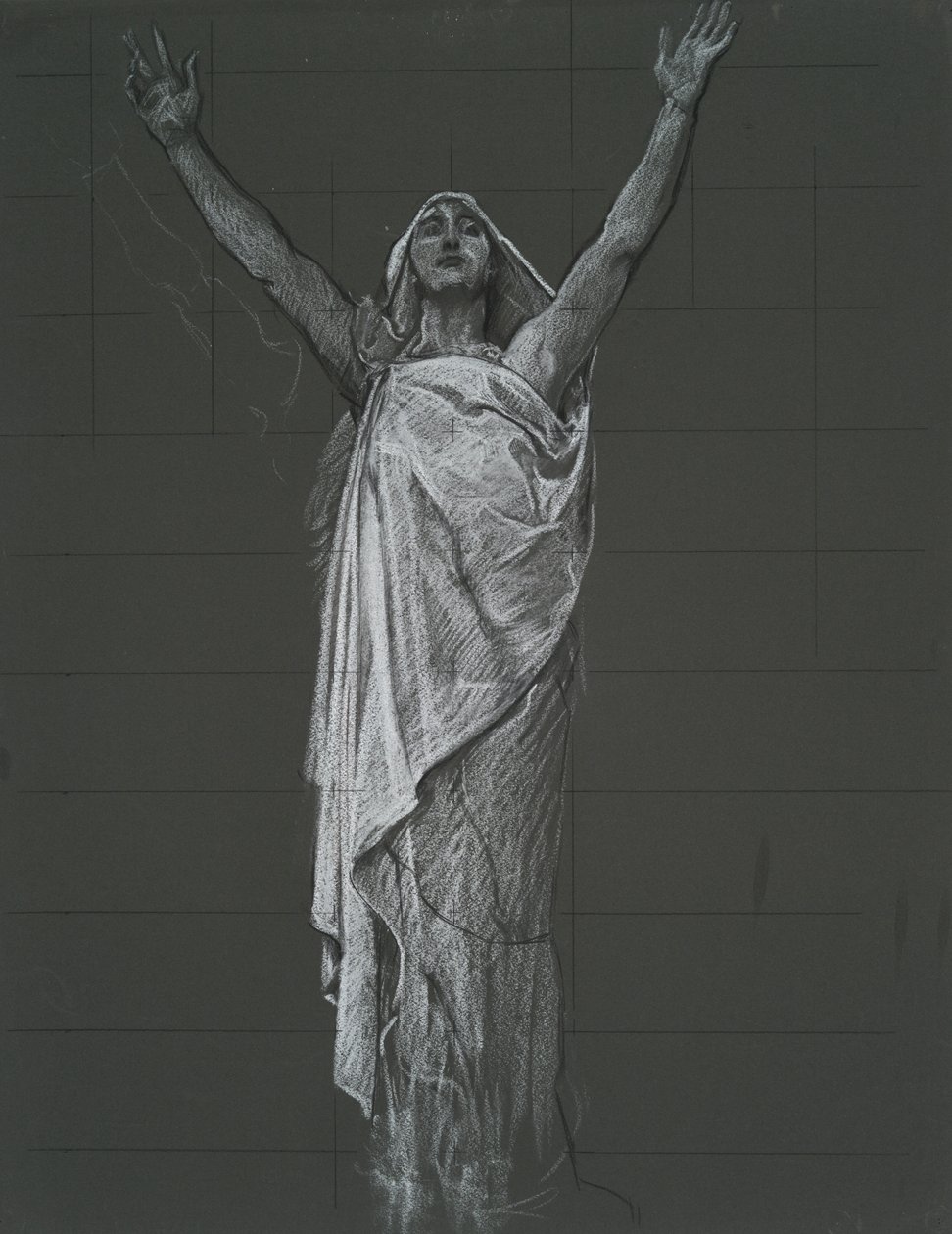 Tanulmány a Vallási rondel figurájáról a pennsylvaniai Harrisburg állam fővárosának rotundájában, 1902-1911 alkotó: Edwin Austin Abbey