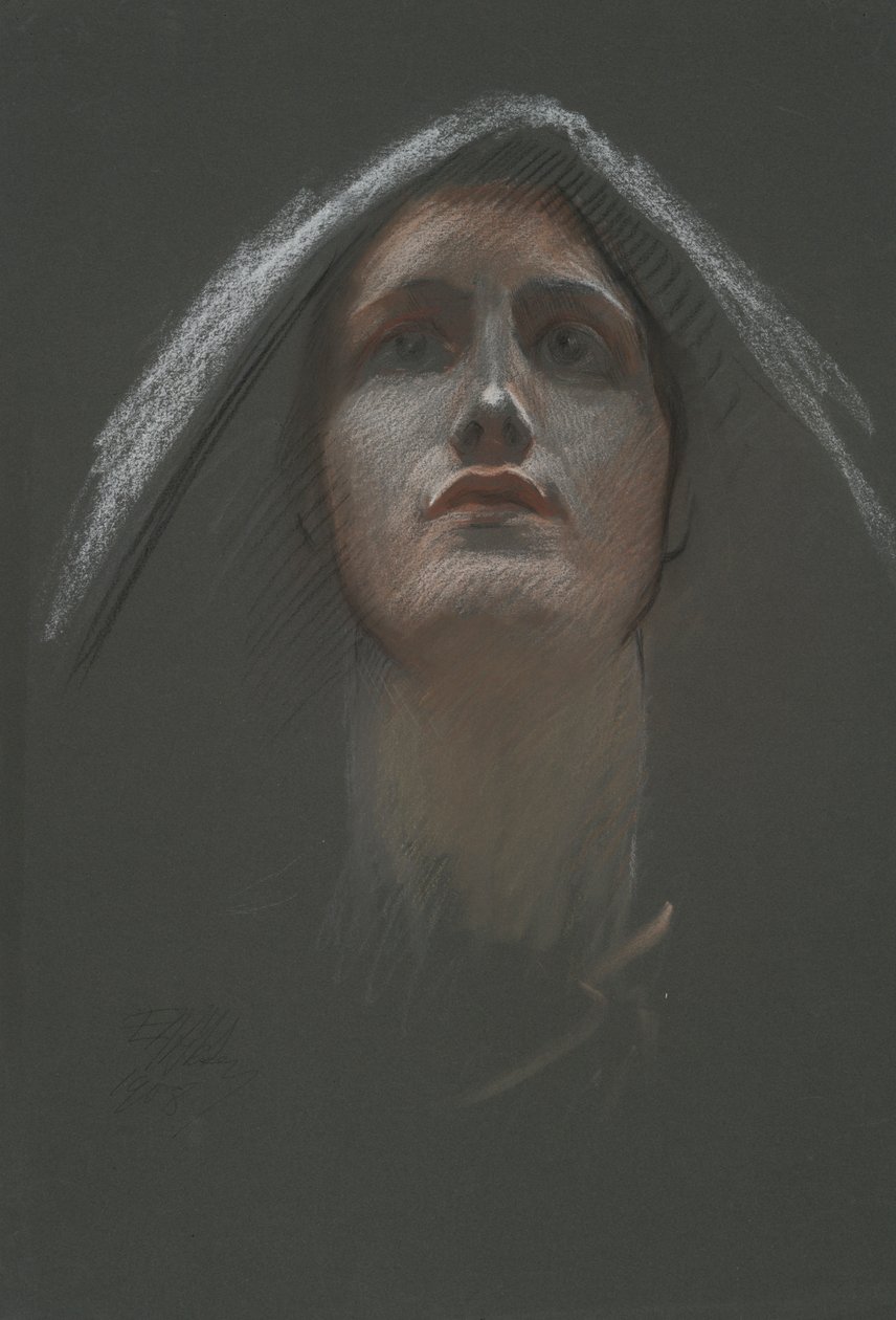 Tanulmány a Vallási rondel figurájáról a pennsylvaniai Harrisburg állam fővárosának rotundájában, 1902-1911 alkotó: Edwin Austin Abbey