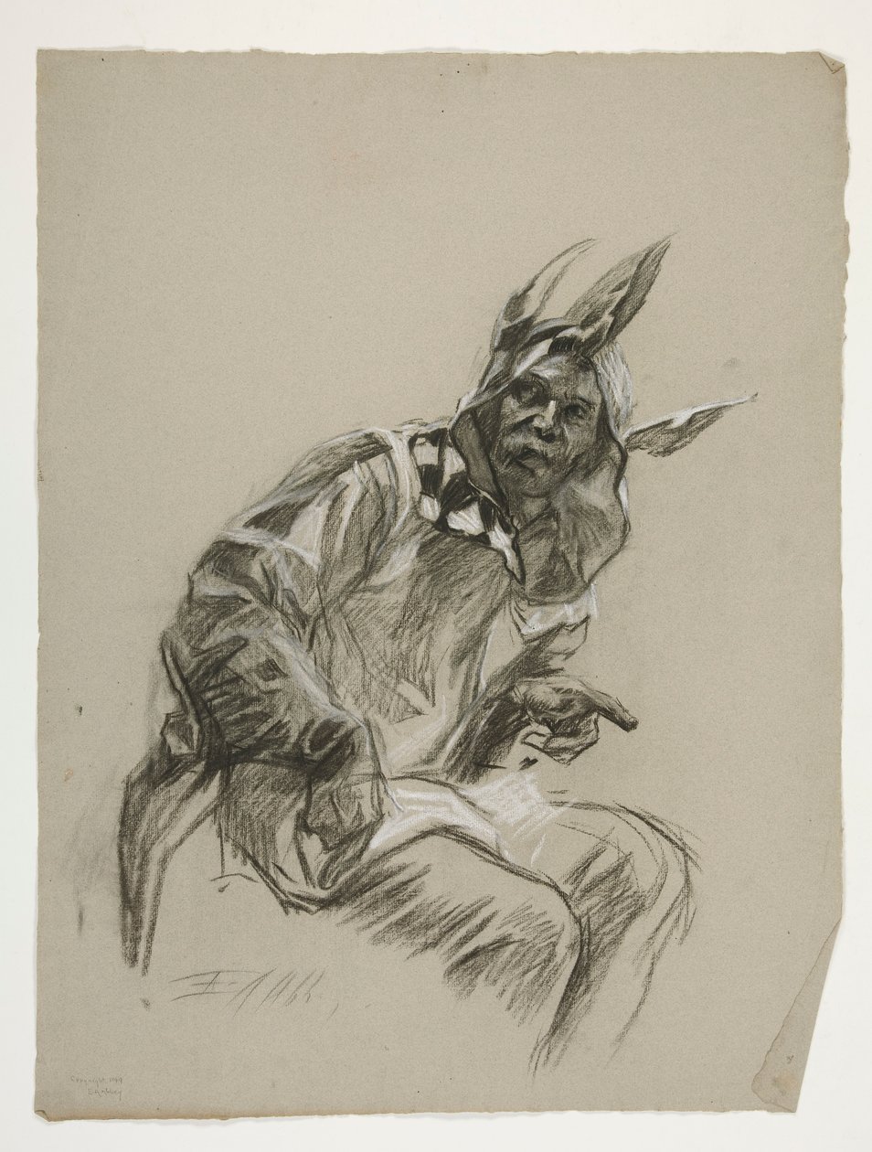 Tanulmány a Jesterről (felhasználatlan), a Szent Grál küldetéséhez (tizenöt festményből álló sorozat a Boston Public Library számára, 1901-ben elkészült) alkotó: Edwin Austin Abbey