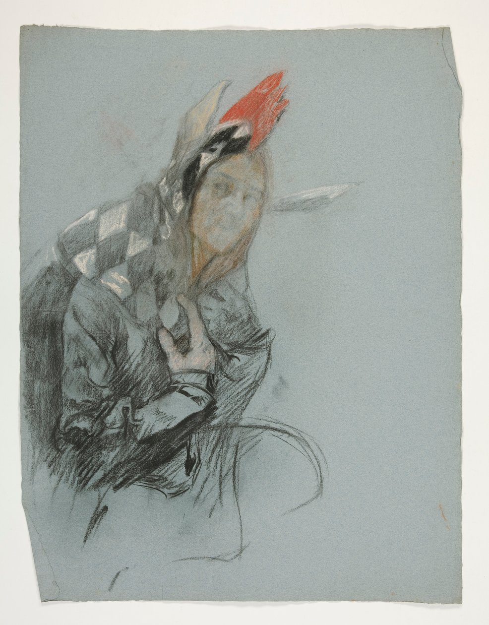 Tanulmány a Jesterről (felhasználatlan), a Szent Grál küldetéséhez (tizenöt festménysorozat a Boston Public Library számára, 1901-ben elkészült) alkotó: Edwin Austin Abbey