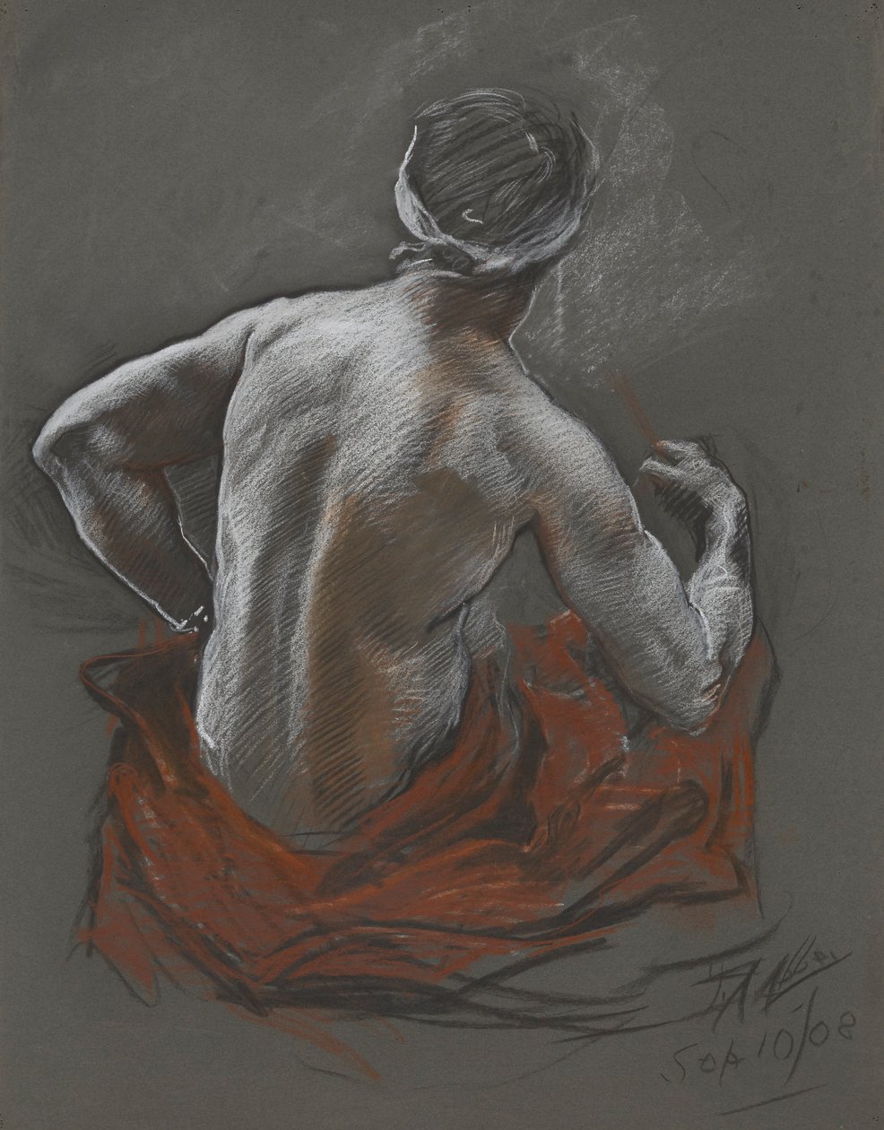 Tanulmány egy ülő indiánról, ábratanulmány Penn számára alkotó: Edwin Austin Abbey