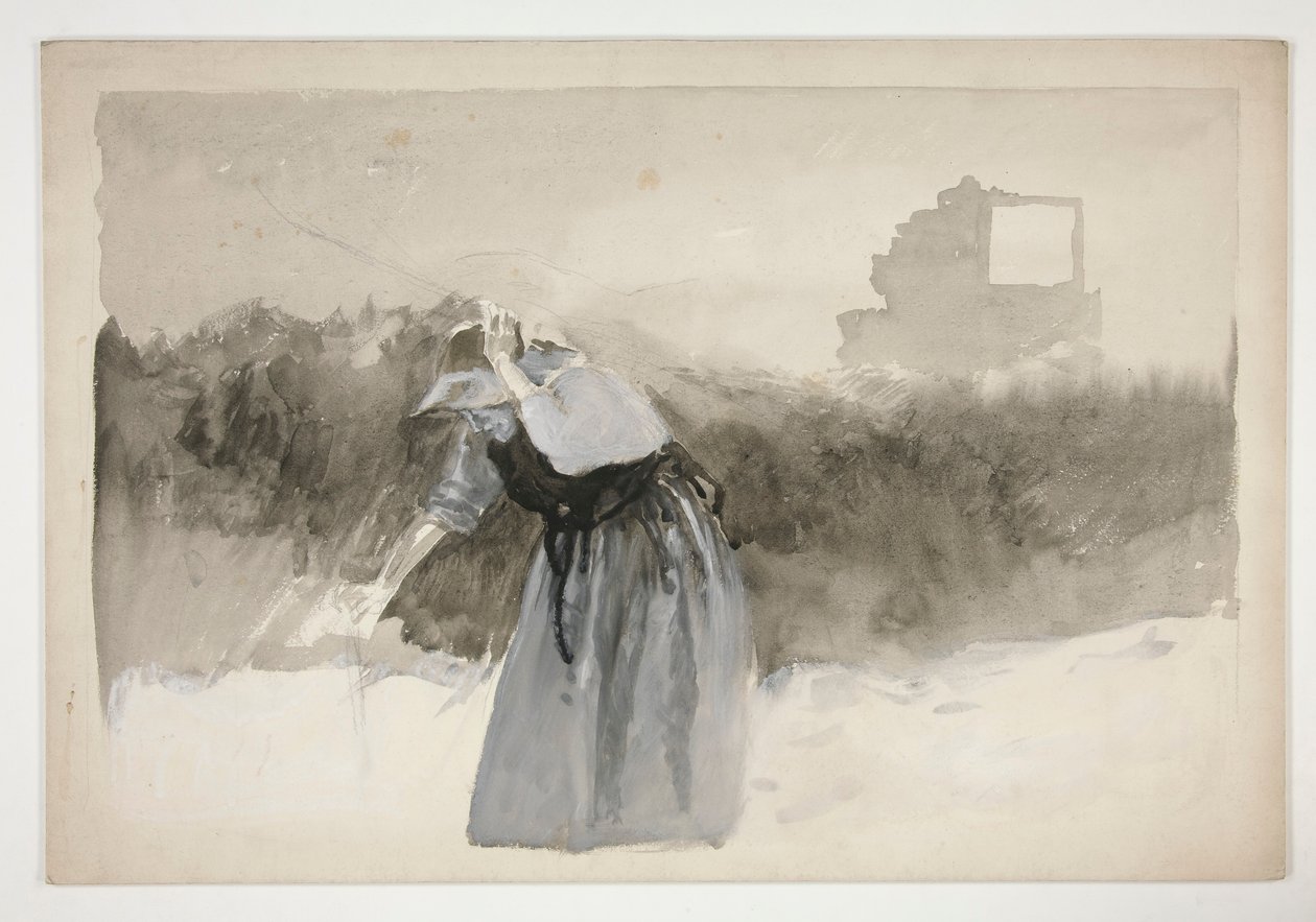 Tanulmány egy nőről motorháztetőben, fölé hajolva - (azonosítatlan illusztráció) alkotó: Edwin Austin Abbey