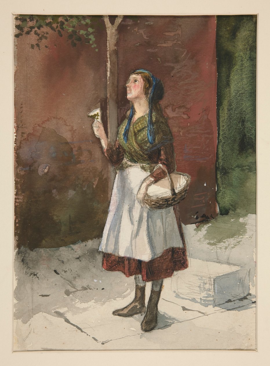 Tanulmány egy fiatal lányról a kertben alkotó: Edwin Austin Abbey