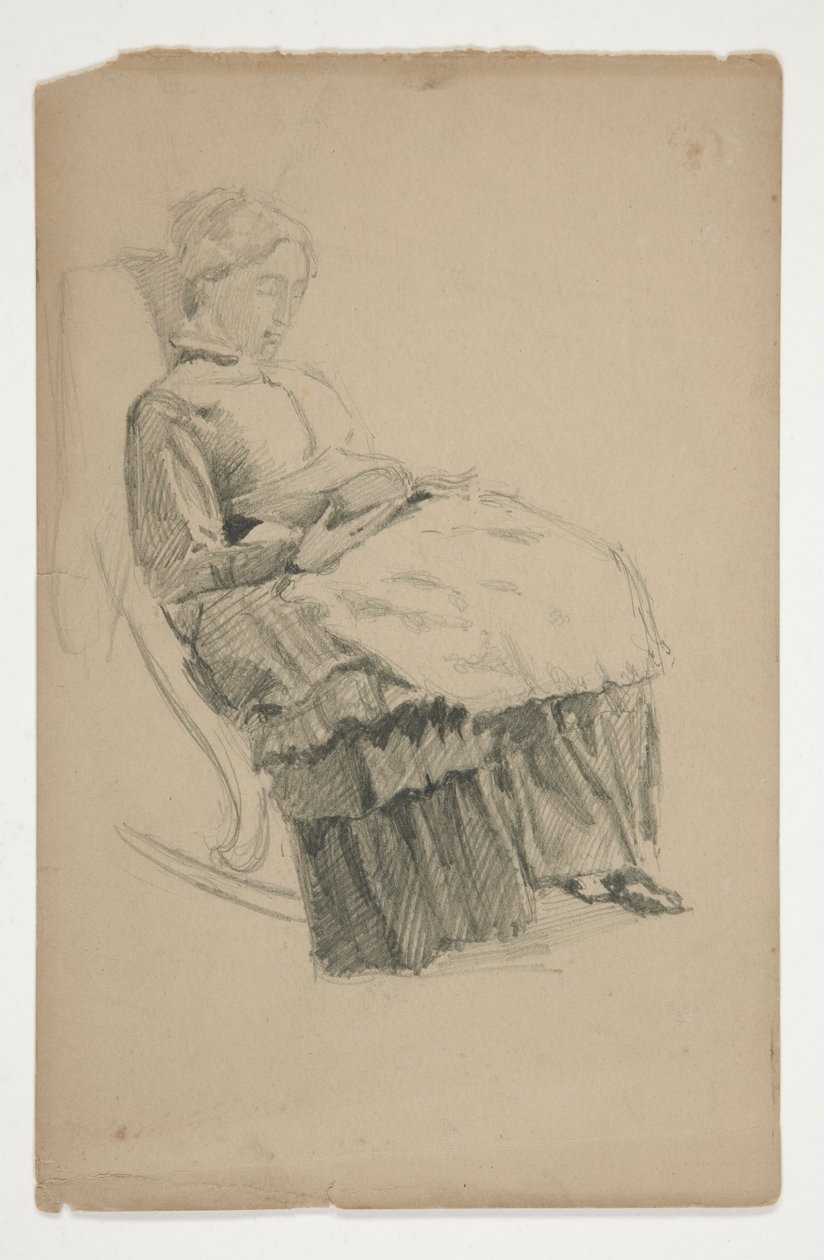 Tanulmány egy idős nőről hintaszékben, olvas alkotó: Edwin Austin Abbey