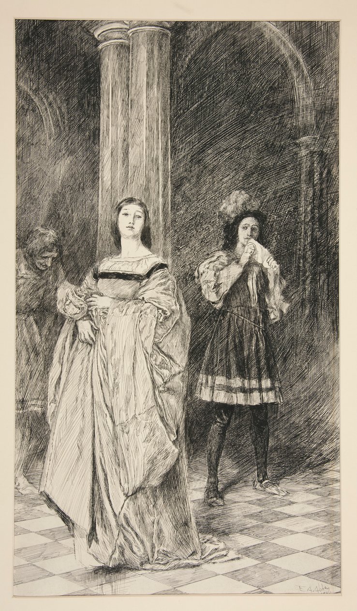 Sylvia és Valentine, a II. felvonás i. jelenetéből, Two Gentlemen of Verona alkotó: Edwin Austin Abbey