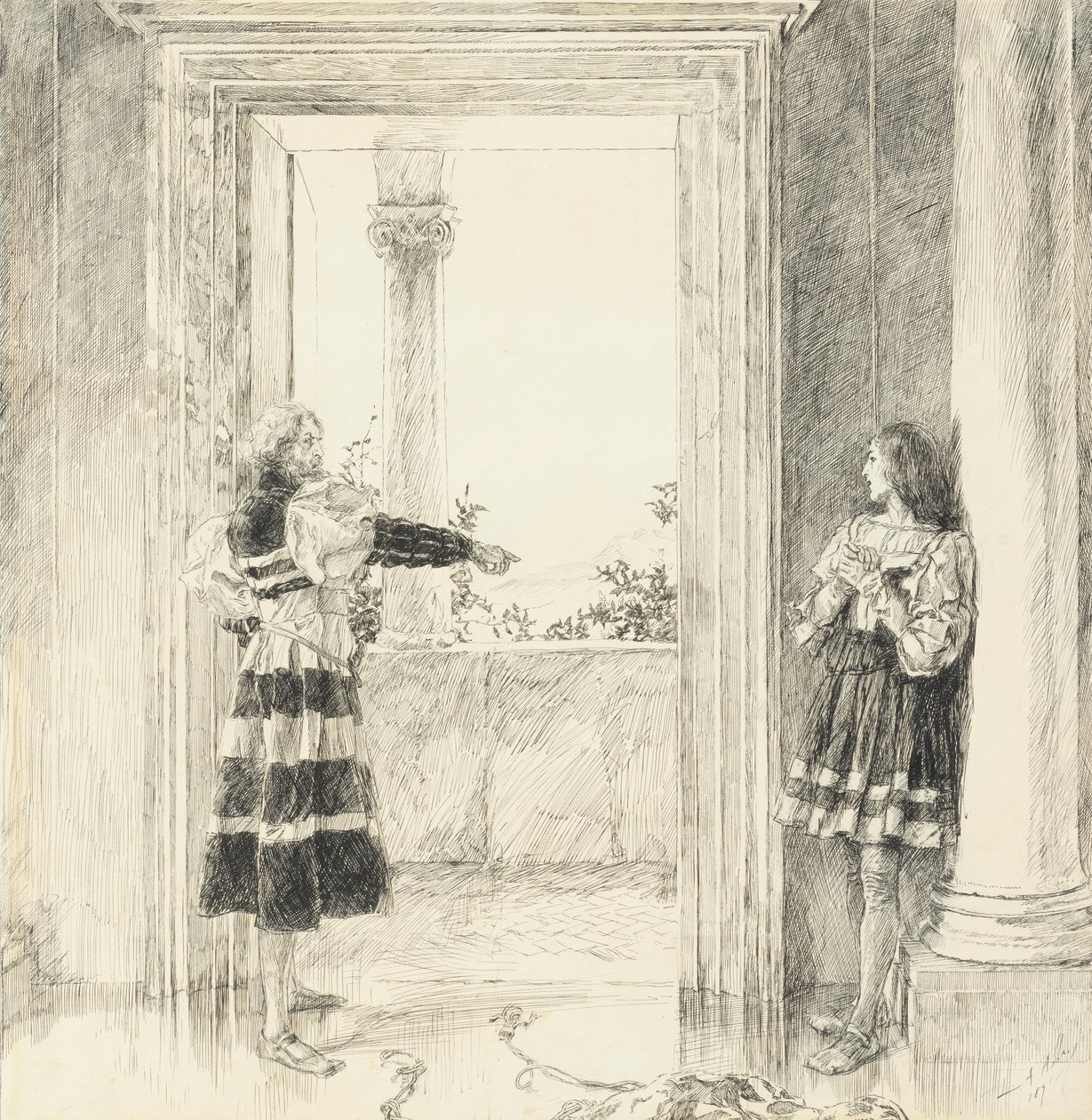 A herceg kiutasítja Valentine-t, a III. felvonás i. jelenetéből, Two Gentlemen of Verona alkotó: Edwin Austin Abbey