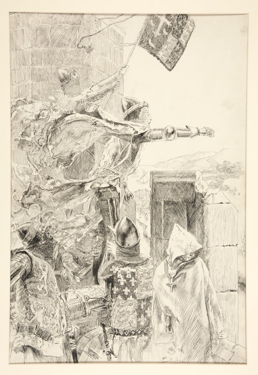 A király a Flint-kastély falán; alkotó: Edwin Austin Abbey