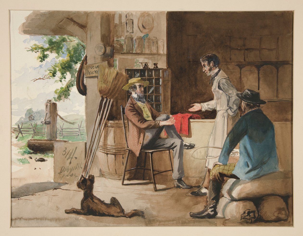 Három férfi egy szárazáru boltban - vidéki bolt, Dolbyville alkotó: Edwin Austin Abbey