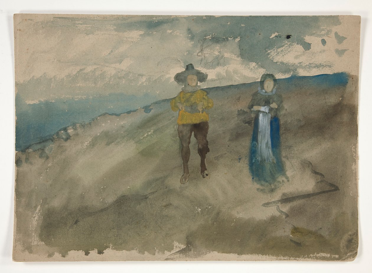 Két figura egy tájban (recto); Tanulmány az emberről alkotó: Edwin Austin Abbey