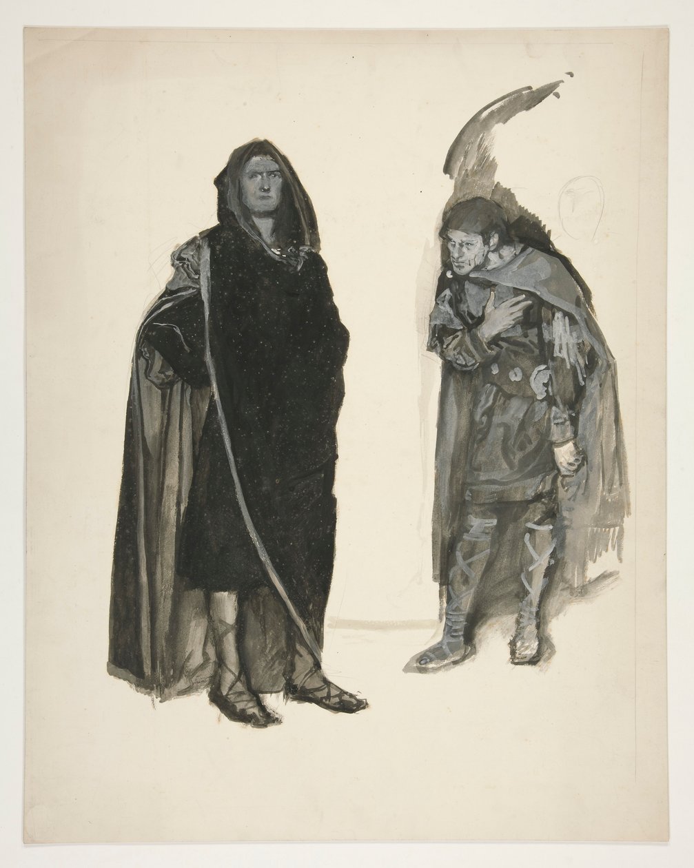 Két köpenyes férfi, vázlat egy azonosítatlan Shakespeare-darabhoz alkotó: Edwin Austin Abbey