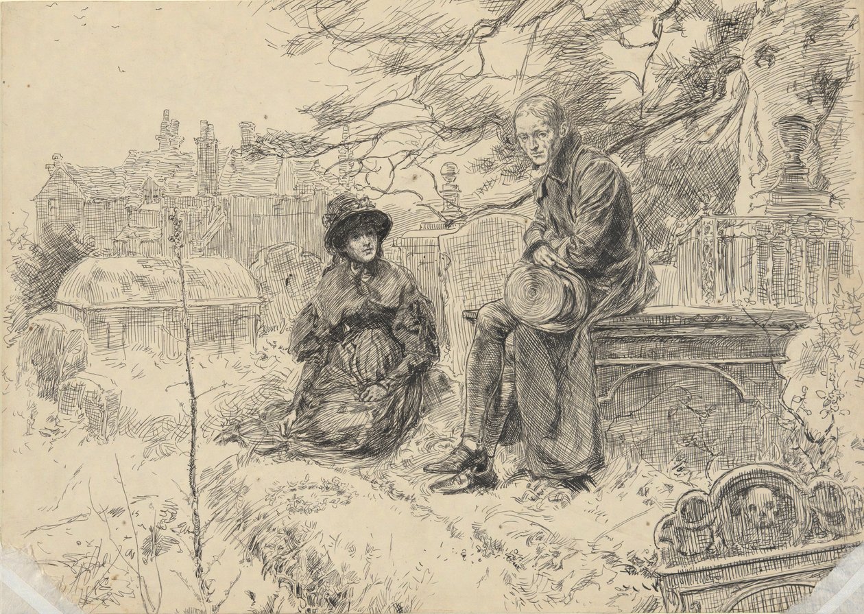 Két alak a templomkertben alkotó: Edwin Austin Abbey