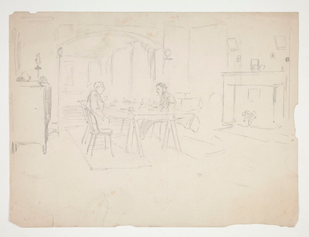 Két férfi asztalnál egy belső térben alkotó: Edwin Austin Abbey