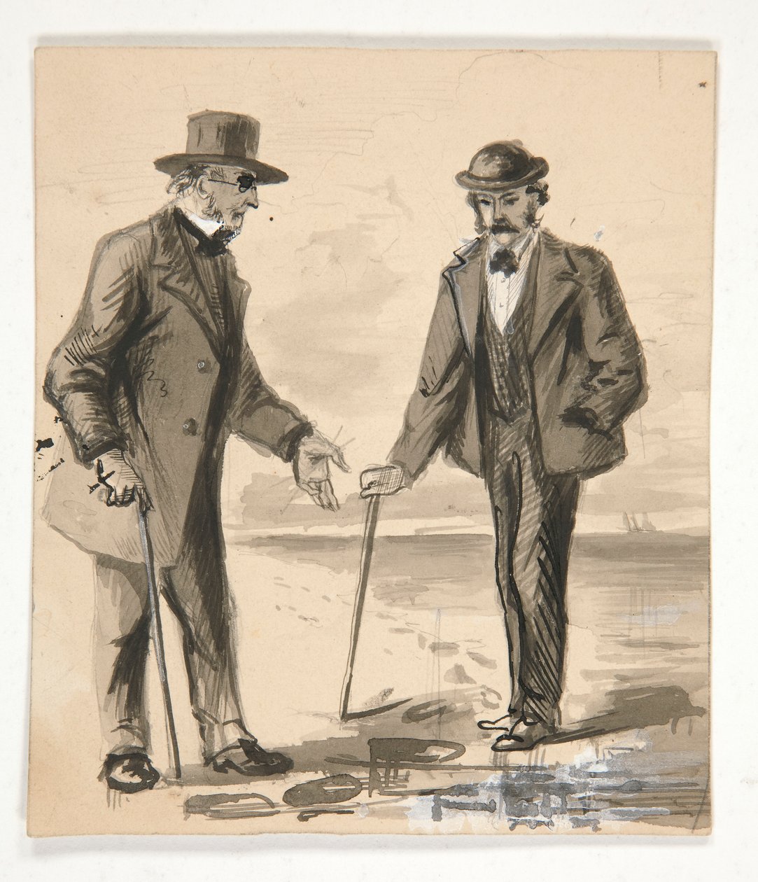 Két férfi beszélget a tengerparton - azonosítatlan illusztráció alkotó: Edwin Austin Abbey