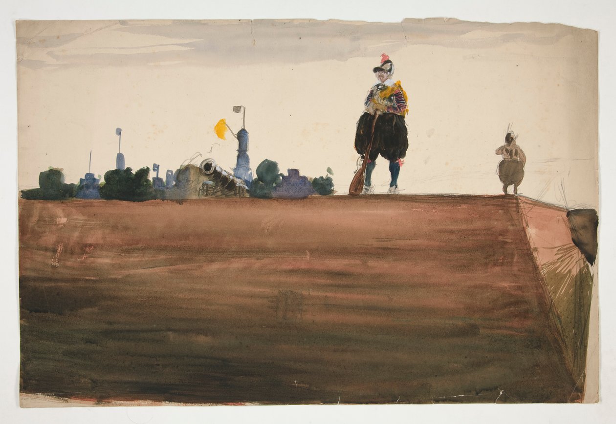 Két őrszem egy erődfal tetején alkotó: Edwin Austin Abbey