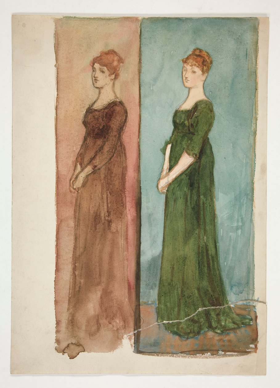 Két vázlat egy nőről (pirosba, zöldbe öltözve) - jelmeztanulmányok egy színdarabhoz? alkotó: Edwin Austin Abbey