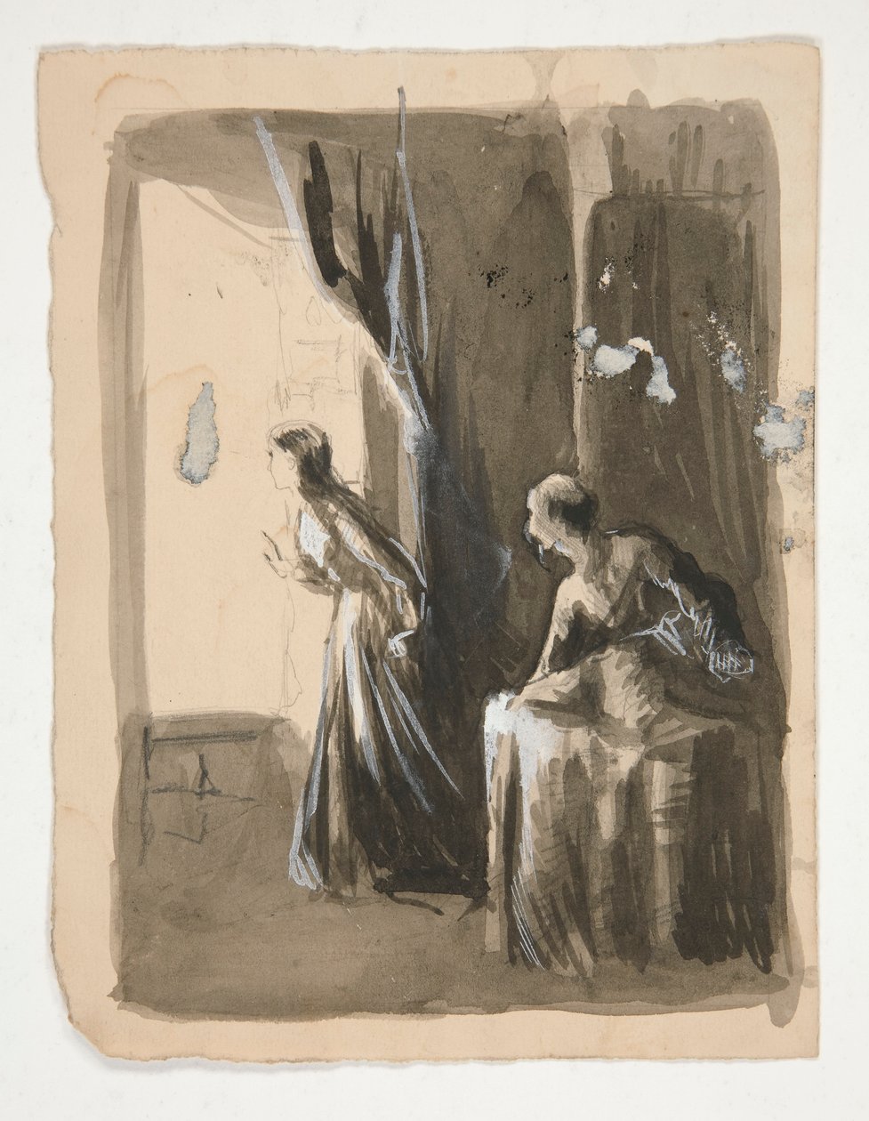 Két nő egy belső térben - azonosítatlan illusztráció alkotó: Edwin Austin Abbey