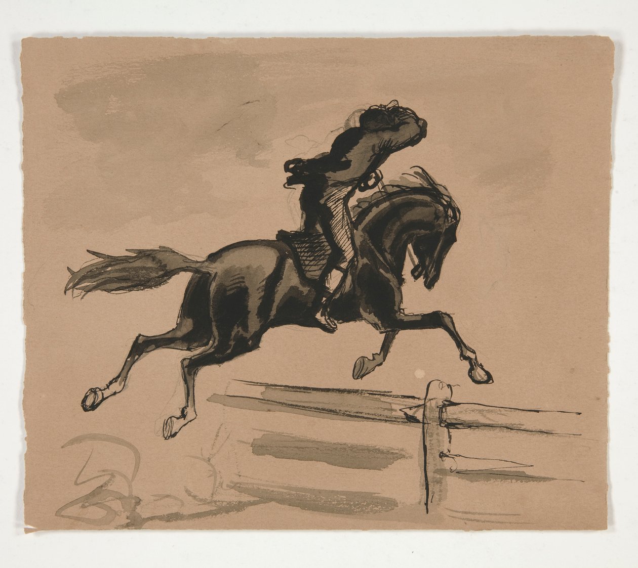 Kerítést ugráló lovas azonosítatlan illusztrációja (recto); Ábratanulmány egy öreg emberről (verso) alkotó: Edwin Austin Abbey