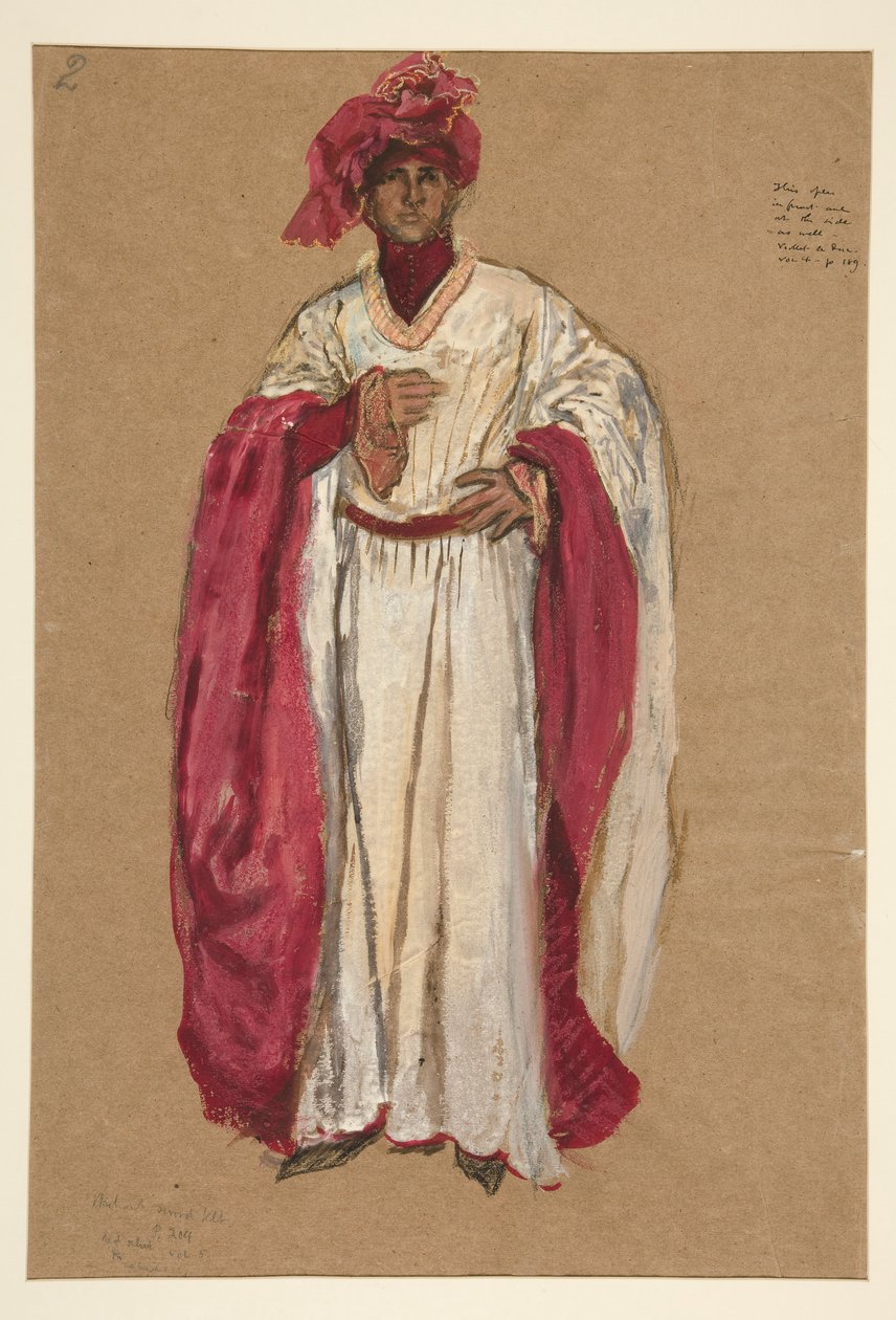 Azonosítatlan férfi vörös köntösben, II. Richárd király jelmezvázlata alkotó: Edwin Austin Abbey