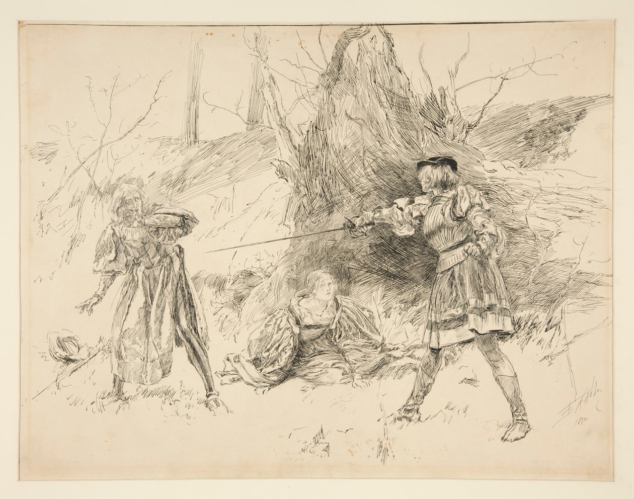 Valentine megmenti Sylviát az V. felvonás iv. jelenetéből, Two Gentlemen of Verona alkotó: Edwin Austin Abbey