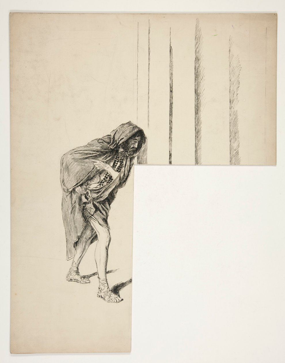 Sétáló férfi köpenyben, vázlat egy azonosítatlan Shakespeare-darabhoz alkotó: Edwin Austin Abbey