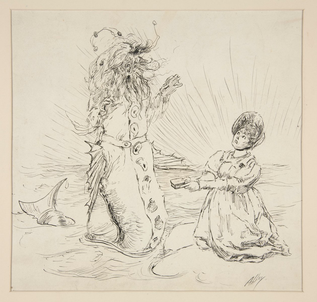 Nő és kígyó a tengerparton, vázlat a The Lay of the Lobsterhez alkotó: Edwin Austin Abbey