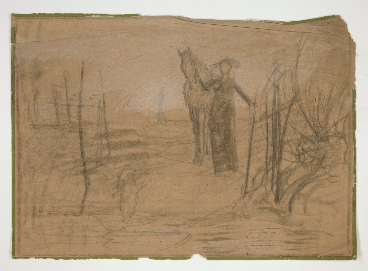 Nő ló tájban - azonosítatlan illusztráció alkotó: Edwin Austin Abbey
