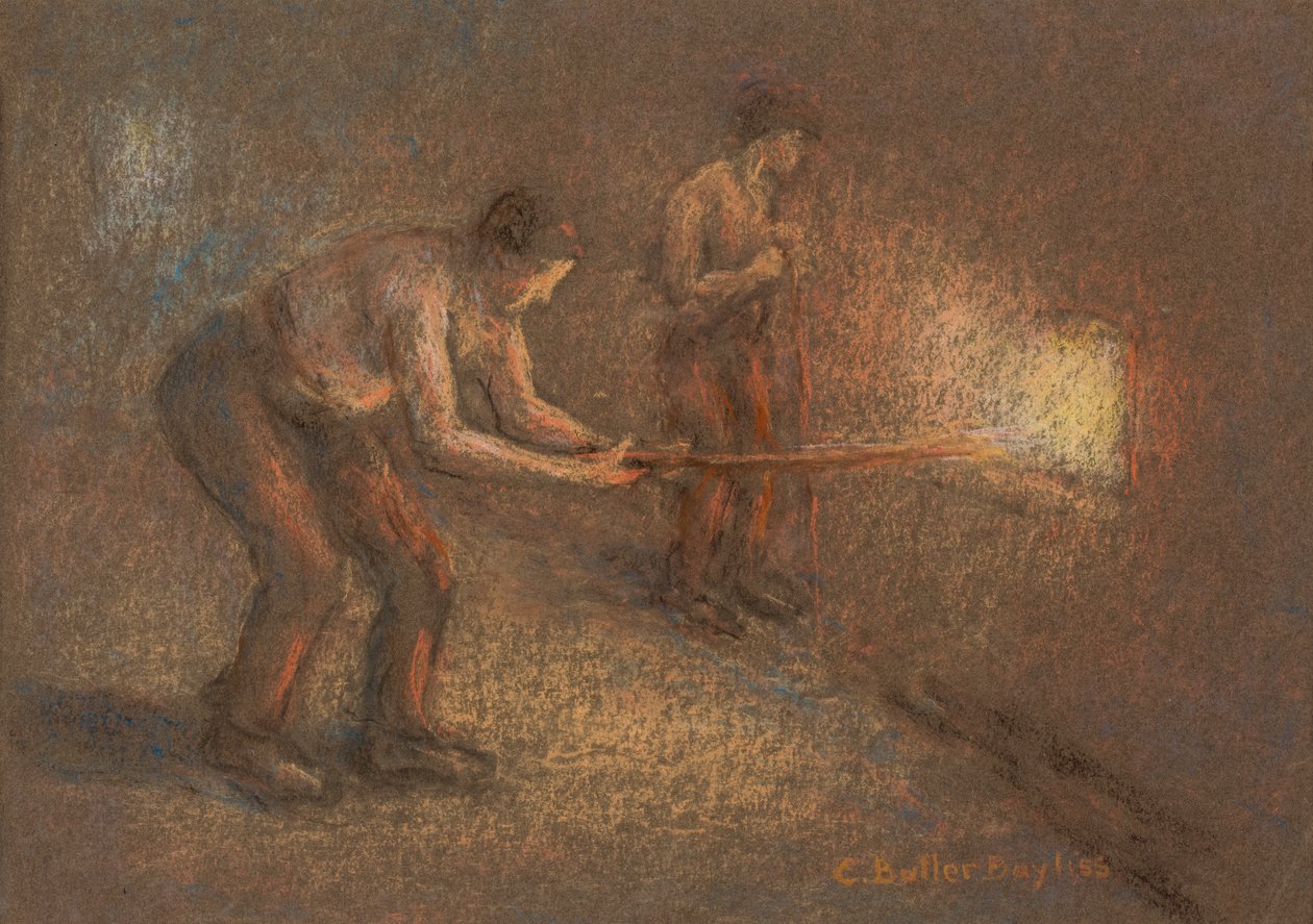 Két tűzhely a kemencénél (pasztell és szén a papíron) alkotó: Edwin Butler Bayliss