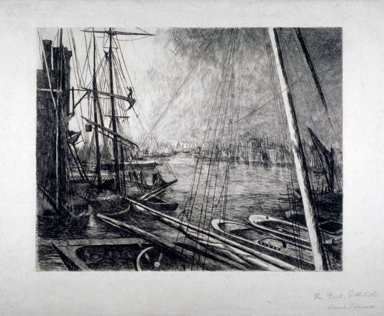London medencéje Rotherhithe-ből, hajókkal az előtérben, 1890. alkotó: Edwin Edwards