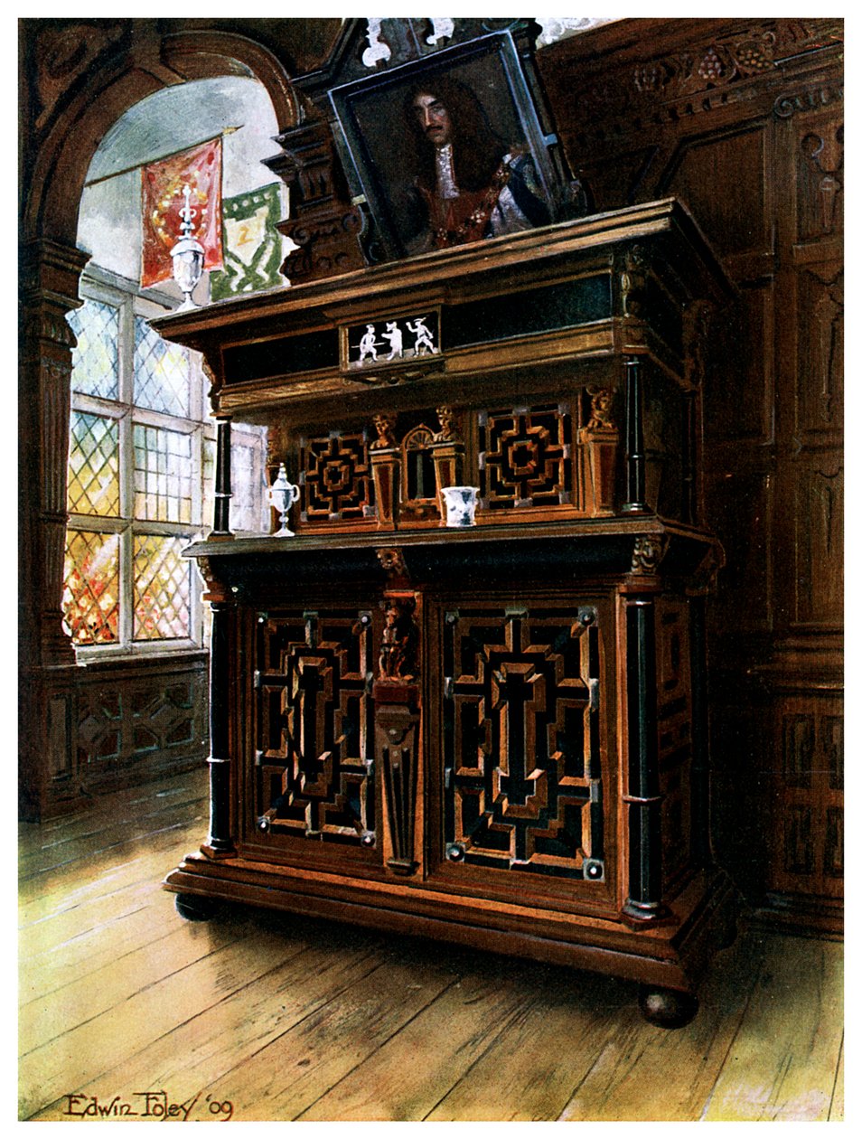Tölgy és diófa szekrény, 1910. alkotó: Edwin Foley