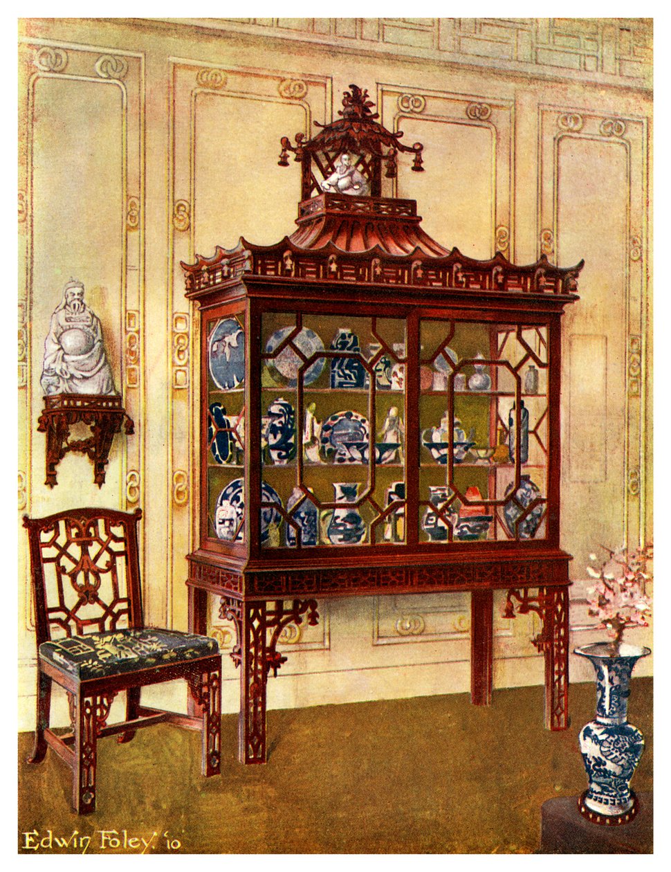 Faragott porcelán tok Chippendales kínai módra, 1911-1912. alkotó: Edwin Foley