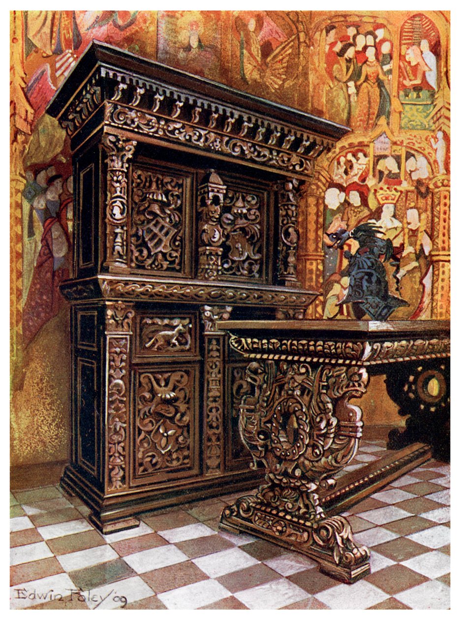 Faragott tölgy szekrény, 1910. alkotó: Edwin Foley
