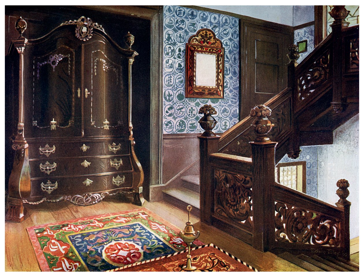 Faragott diófa bomba szekrény, 1910-ben. alkotó: Edwin Foley