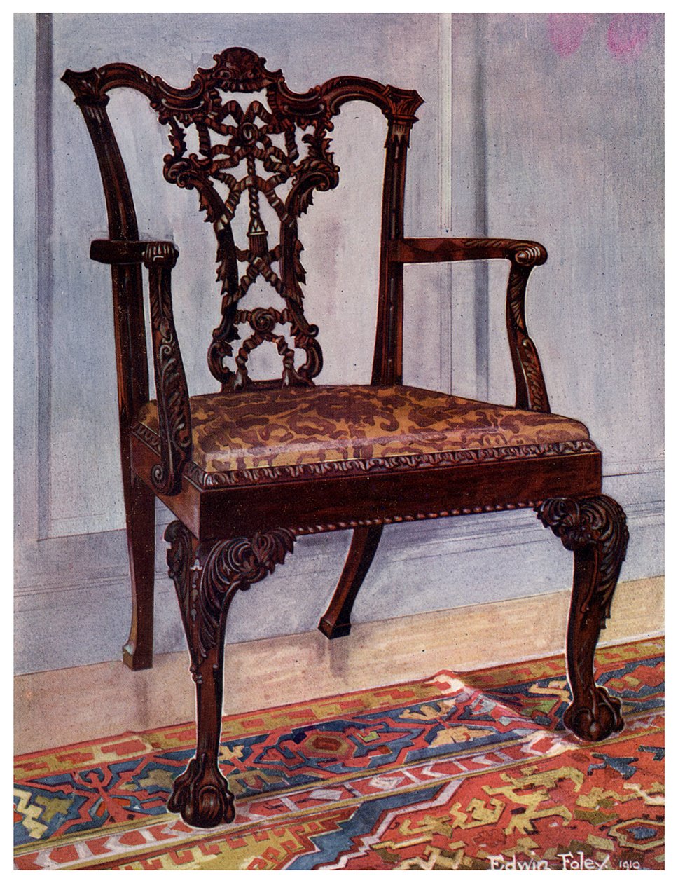 Mahagóni fotel, Chippendale stílusú, 1911-1912. alkotó: Edwin Foley