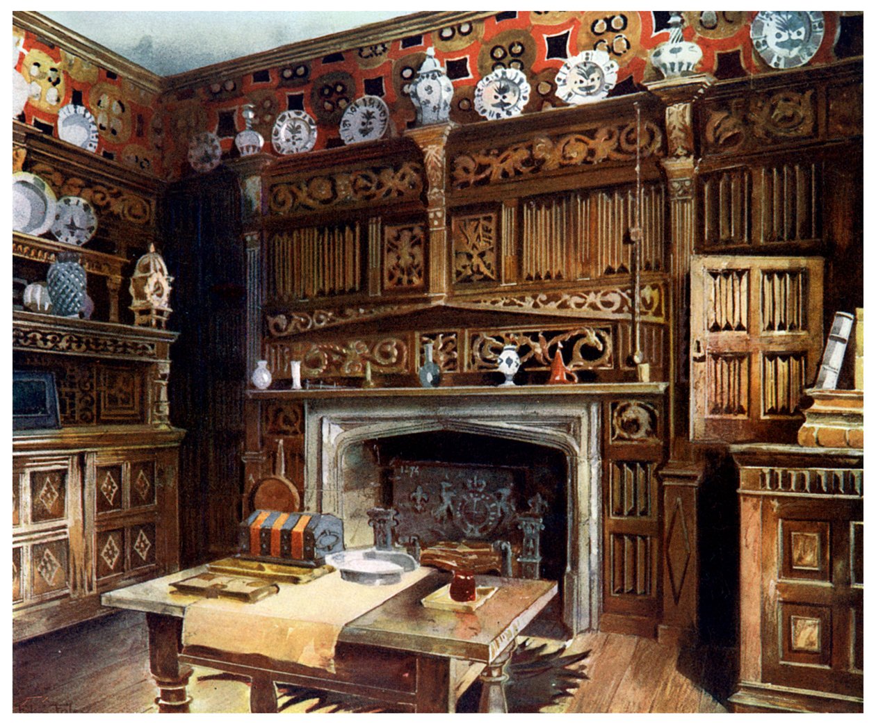 A paneles dolgozószoba a Groombridge Place-ben, Kentben, 1910. alkotó: Edwin Foley
