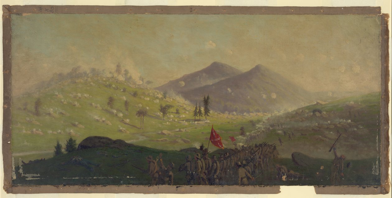 Támadás a Little Round Top ellen, amelyet a Sykes tábornok által vezényelt 5. hadtest tartott alkotó: Edwin Forbes