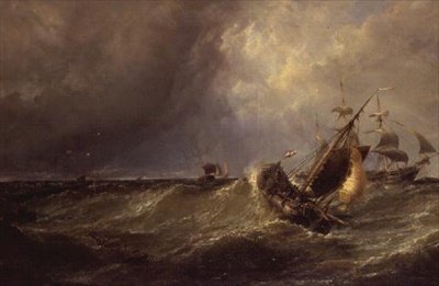 Egy holland halászhajó belép Calais kikötőjébe alkotó: Edwin Hayes