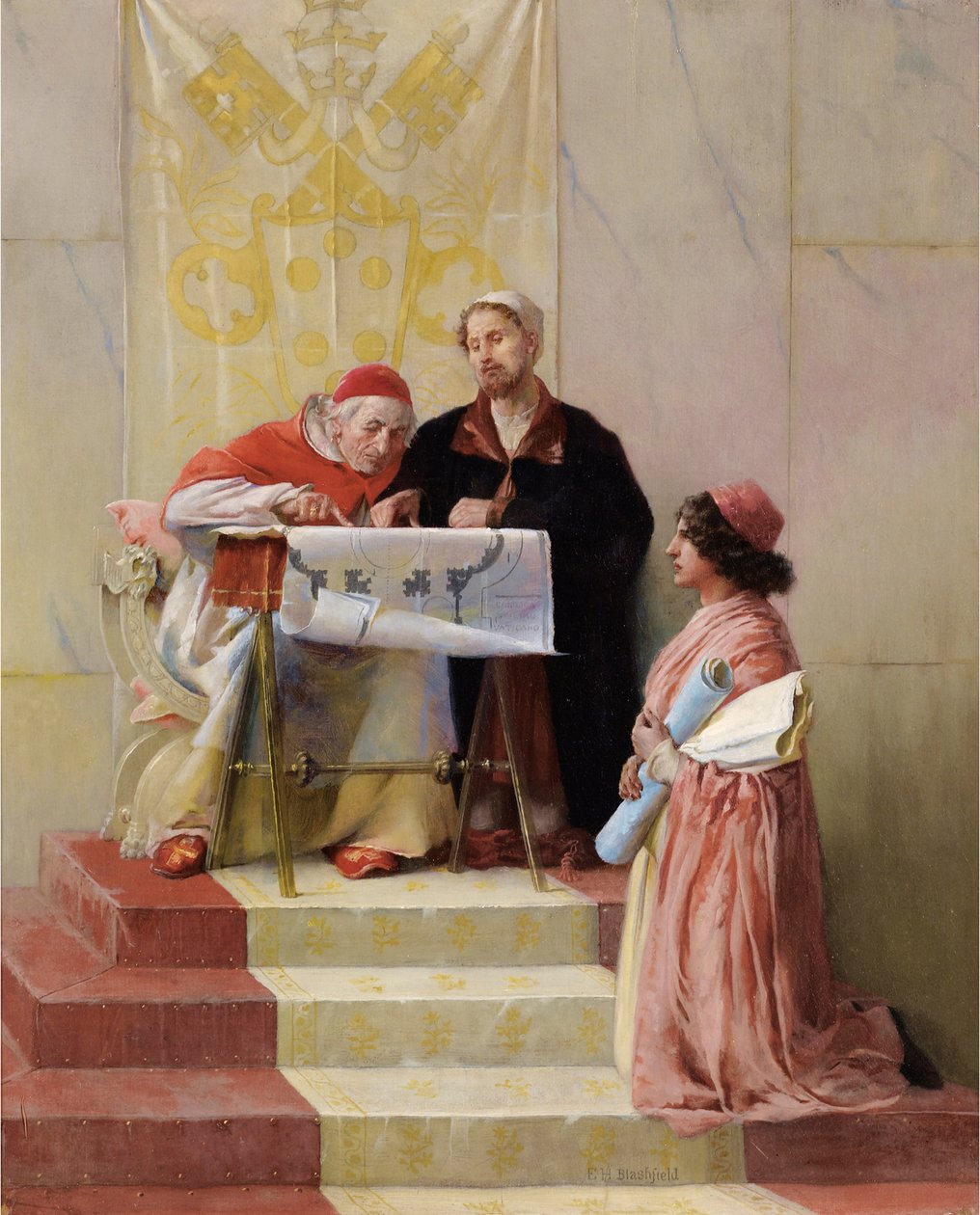 Bramante a Szent Péter-bazilika terveit mutatja be a pápának alkotó: Edwin Howland Blashfield