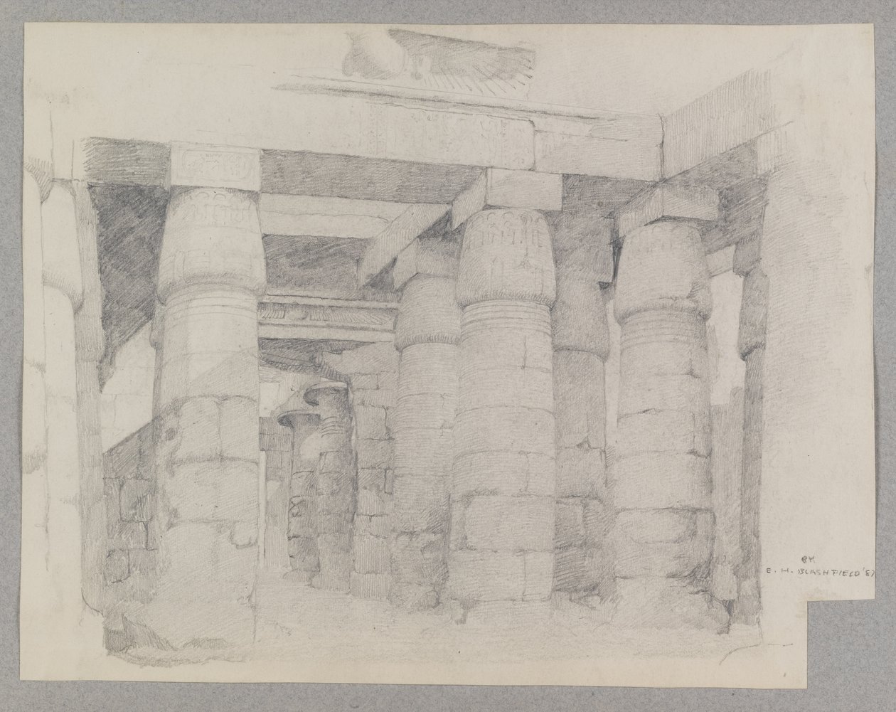 Khonsu temploma Karnakban, 1887 (grafit texturált szőtt papíron) alkotó: Edwin Howland Blashfield