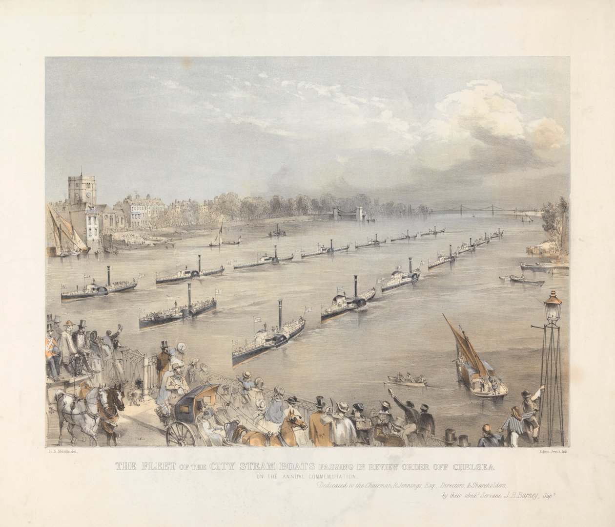 A városi gőzhajók flottája felülvizsgálaton utasítja el a Chalsea-t a londoni éves megemlékezésen alkotó: Edwin Jewitt