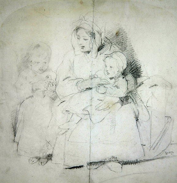 Egy anya két gyermekkel (ceruza, papír) alkotó: Edwin Landseer