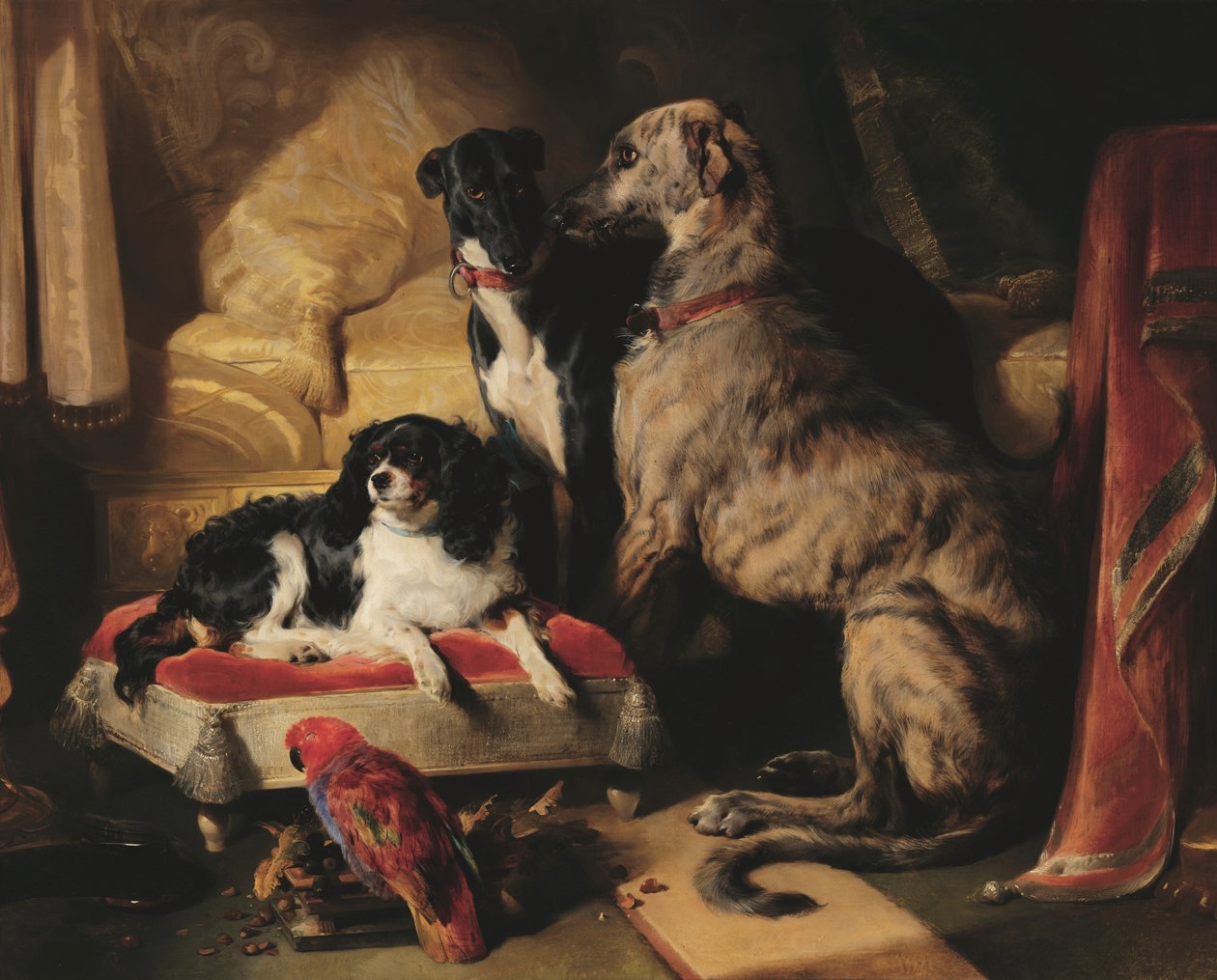 Hector, Nero és Dash Lory papagájjal alkotó: Edwin Landseer