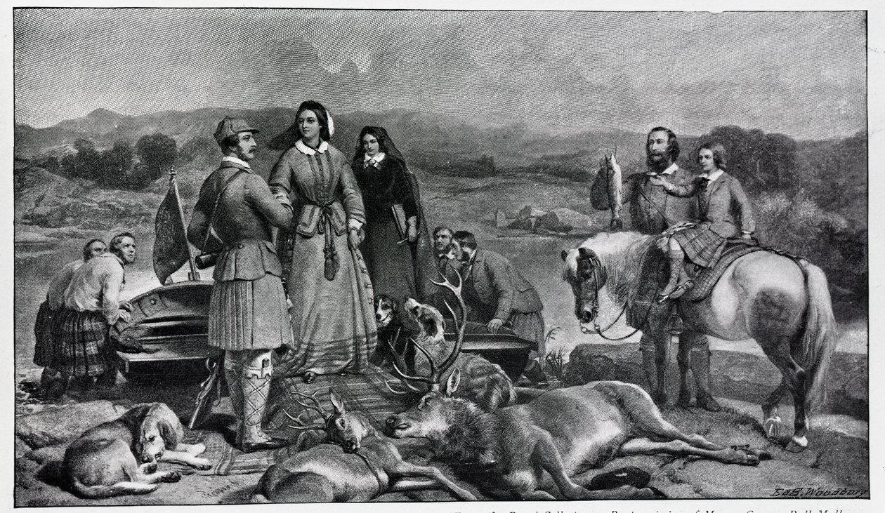 Viktória királynő partraszállás a Loch Muicknál, az 1850-es festmény után alkotó: Edwin Landseer