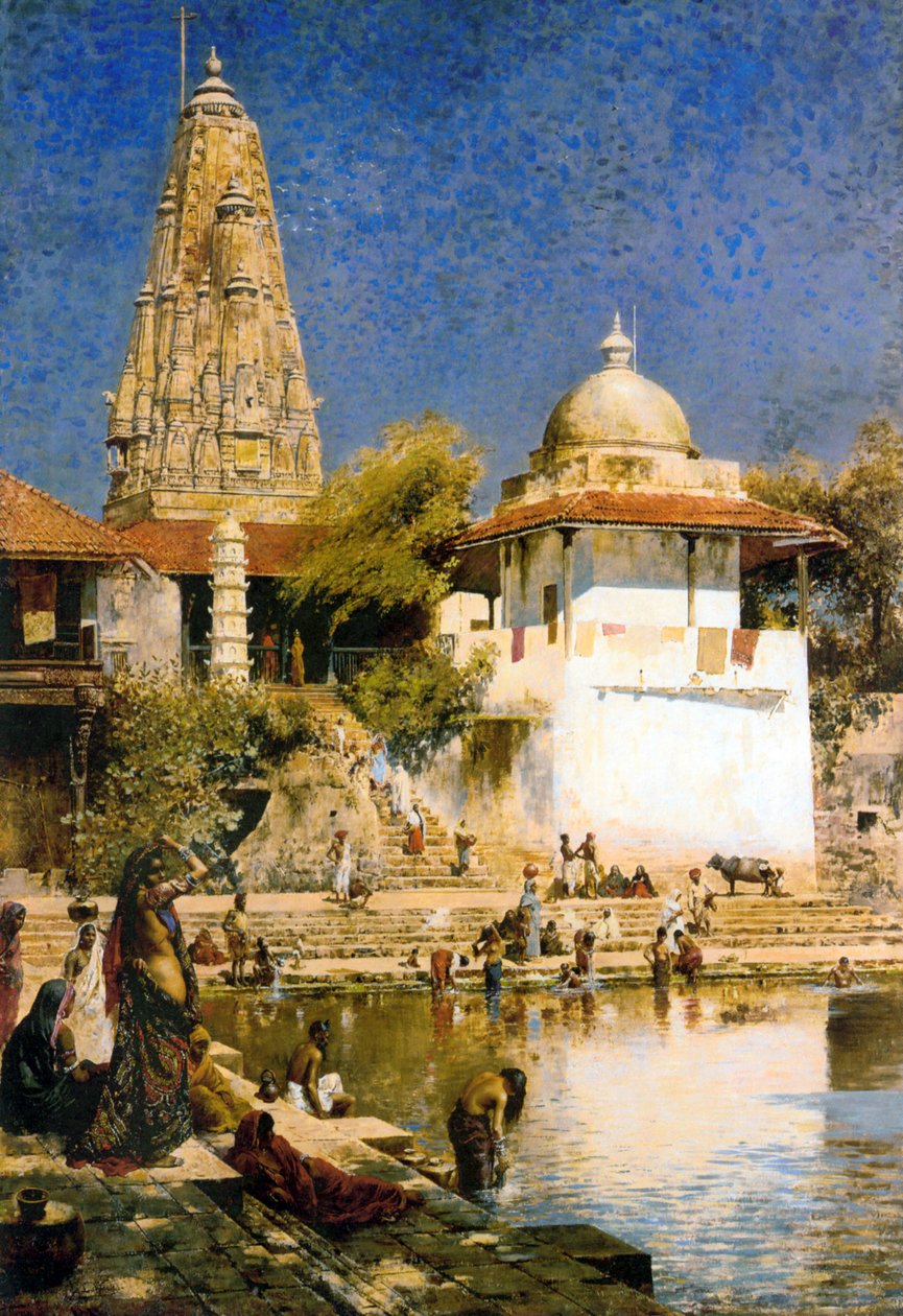 Banganga tank és Walkeshwar templom Bombayben, 1890-es évek. alkotó: Edwin Lord Weeks