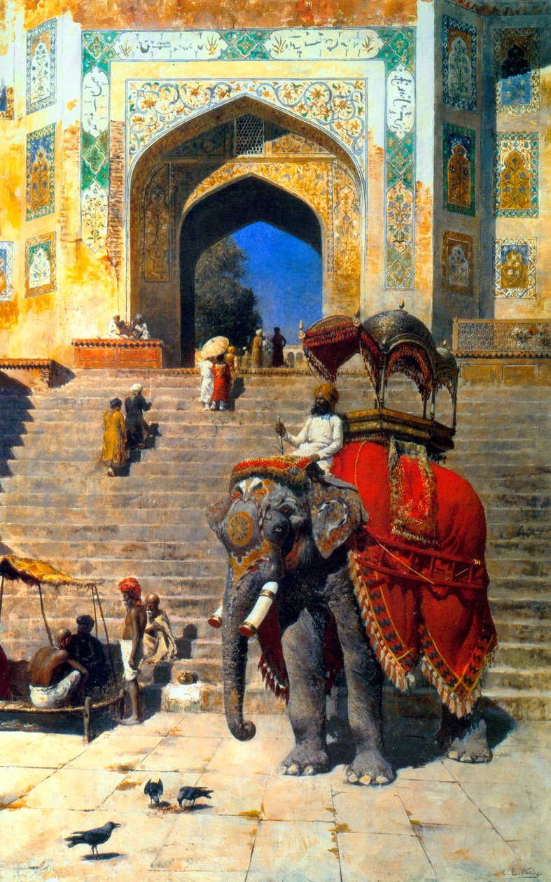 Királyi elefánt a Jami Masjid kapujában, Mathura, 19. század vagy 20. század eleje. alkotó: Edwin Lord Weeks
