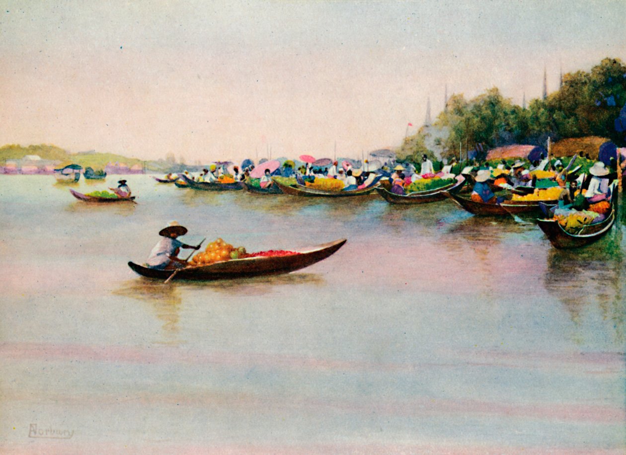 "The River Market, Bangkok", 1913 alkotó: Edwin Norbury