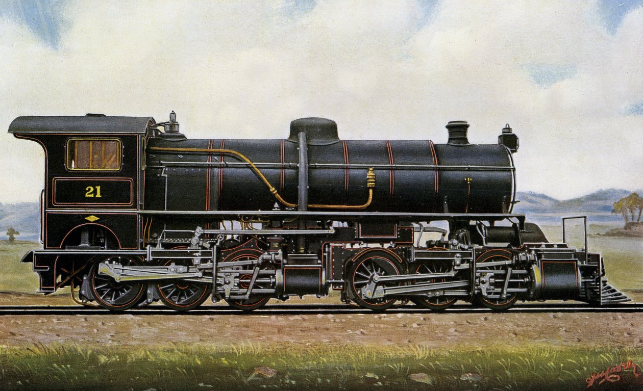 21. számú gőzmozdony. A mongolok között: Mallet Compound Service in the Khingan Mountains, Peking - Kalgang Railway alkotó: Edwin Thomas Rudd