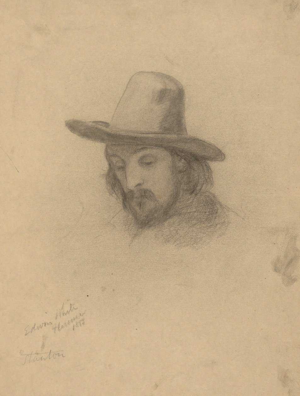 Edward Winslow, vázlat a megállapodás aláírásához a Mayflower kabinjában alkotó: Edwin White
