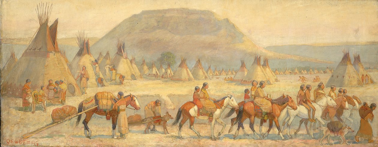Blackfoot tábori jelenet, 19. század vége – 20. század eleje. alkotó: Edwin Willard Deming