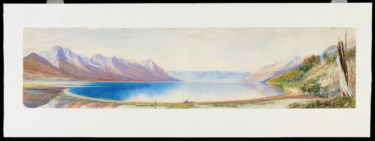 A Wakatipu-tó felső folyása, délre néz, Déli-sziget, Új-Zéland alkotó: Edwyn Frederick Temple