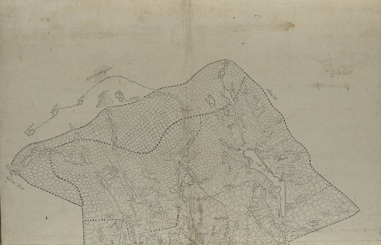 A térkép a kézi jelben (kb. 1780) jelenik meg, és Telemarkot mutatja alkotó: Eenvold Steenbloch
